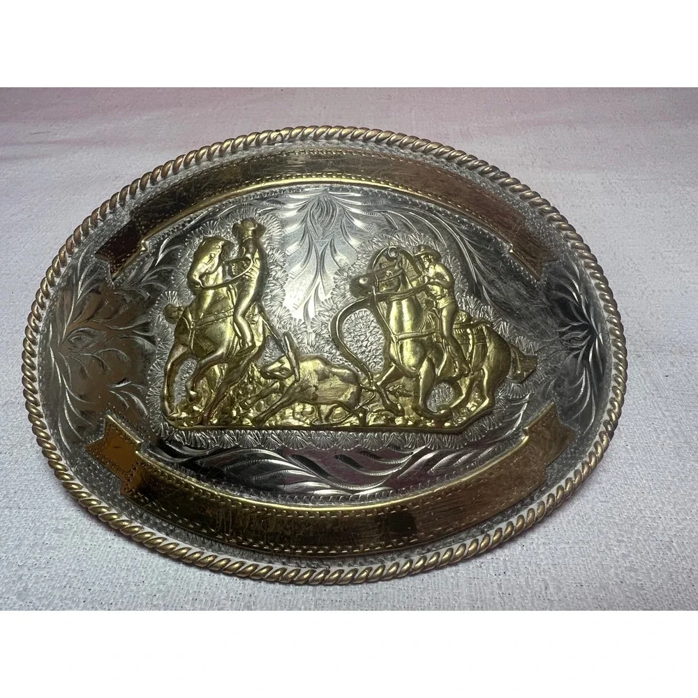 Vintage ADM Silversmith Collection Rodeo Calf Roping Belt Buckle